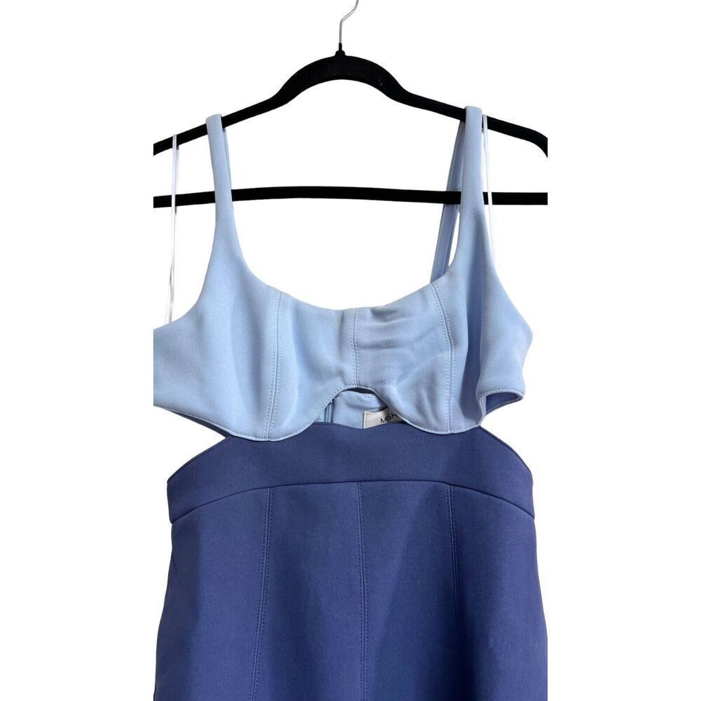 Misha Fernanda Two Tone Midi Dress Women's Medium Navy Blue Cutout Back Zipper D - Picture 5 of 10